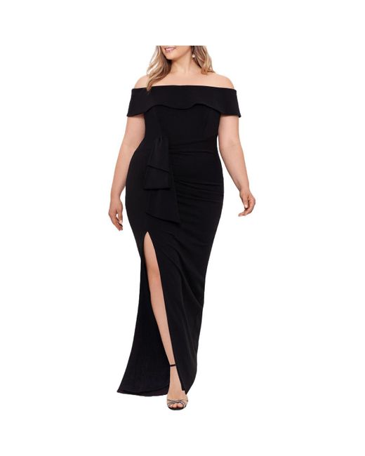 Xscape Black Plus Off-The-Shoulder Maxi Evening Dress