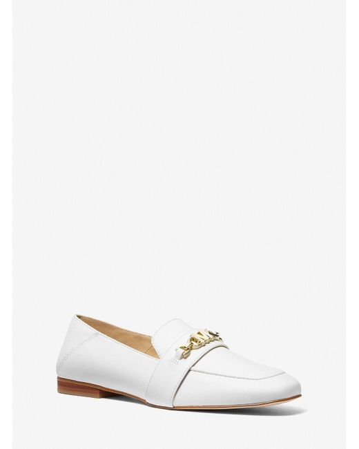Michael Kors White Tiffanie Loafer 10 Optic Leather Flat Shoes Khd1804