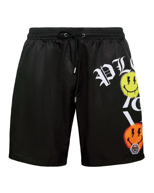 Philipp Plein Black Beach Shorts And Trousers for men