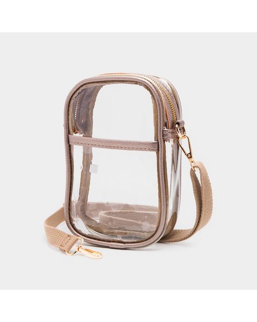 Fashnzfab Pink Solid Faux Leather Transparent Rectangle Crossbody Bag
