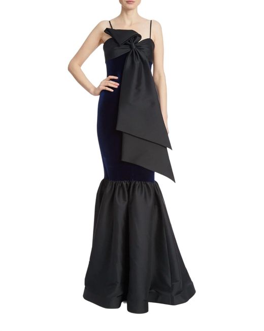 Badgley Mischka Black Two-tone Velvet Bow Mermaid Gown