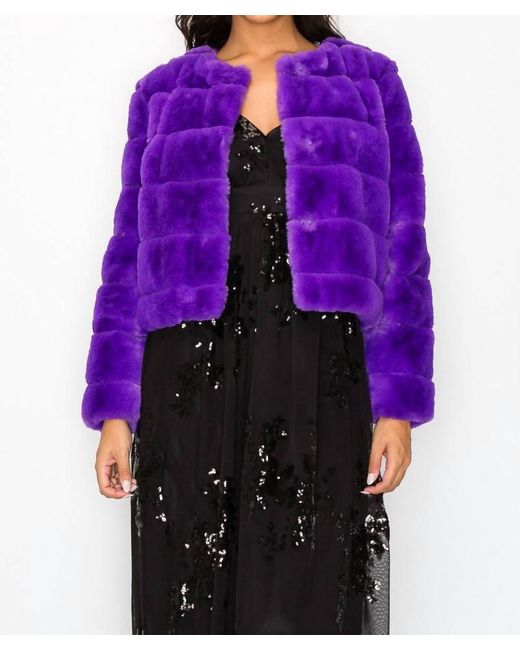 Shop Iris Basic Purple Faux Fur Buttoned Quilted Jacket