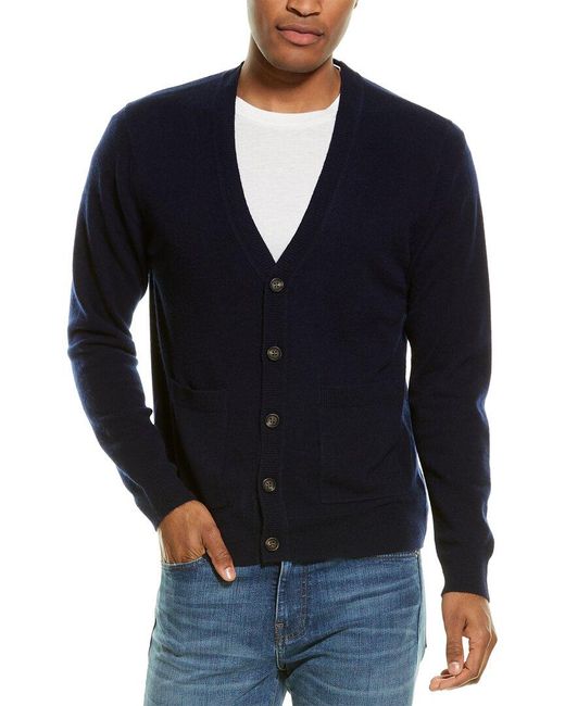 Qi Cashmere Solid Cashmere V-neck Cardiga in Blue for Men | Lyst