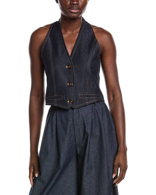 Gracia Blue Button Down Halter Neck Vest