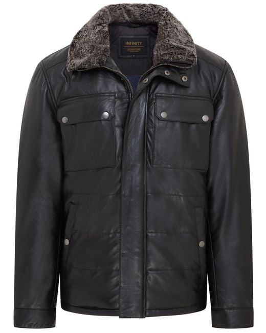 Infinity Leather Black Leather Puffer Quilted Jacket for men