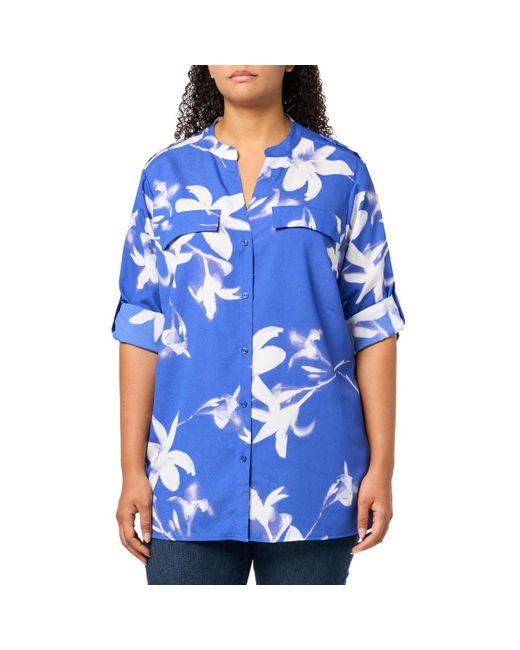 Calvin Klein Blue Plus Printed Adjustable Sleeves Button-Down Top