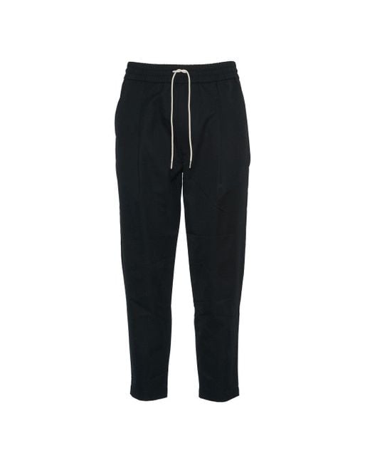 Drole de Monsieur Black Cropped Trousers With Elastic Waistband And Pleated Details for men
