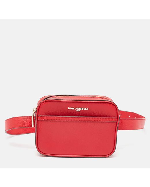 Karl Lagerfeld Red Leather Camera Waist Belt Bag