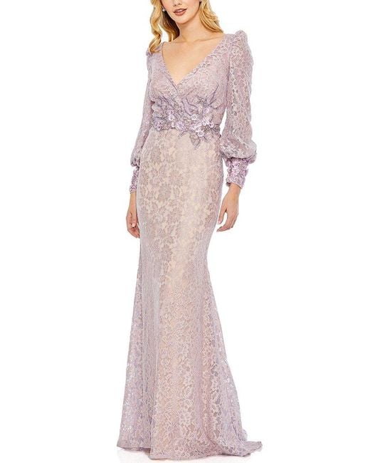 Mac Duggal Pink Lace V Neck Embellished Gown