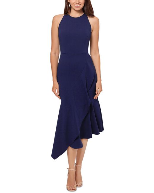 Betsy & Adam Blue Petites Semi-formal Midi Cocktail And Party Dress