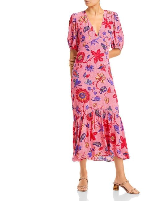 RHODE Pink Esther Floral Print Short Midi Dress