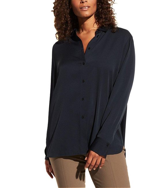Vince Blue Plus Slim Fitted Silk-blend Blouse