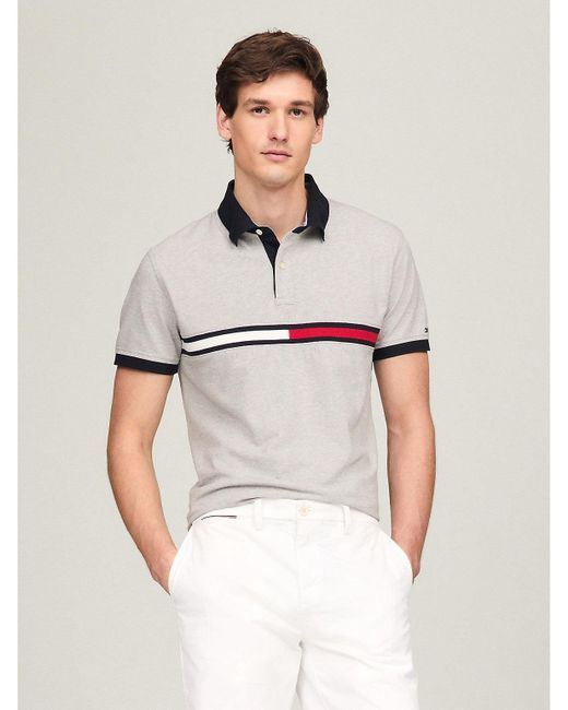Tommy Hilfiger White Regular Fit Embroidered Stripe Logo Polo for men