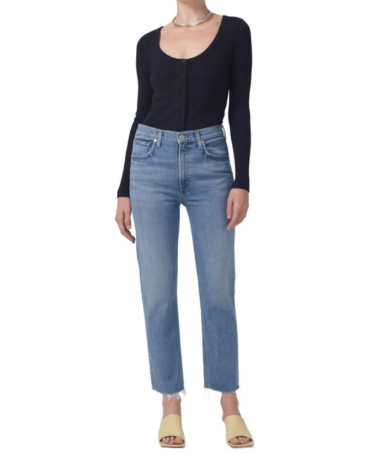 Citizens of Humanity Blue Daphne Crop High Rise Stovepipe Jeans