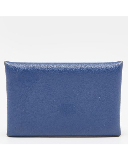 Hermès Blue Deep Bleu Chevre Mysore Leather Calvi Card Holder