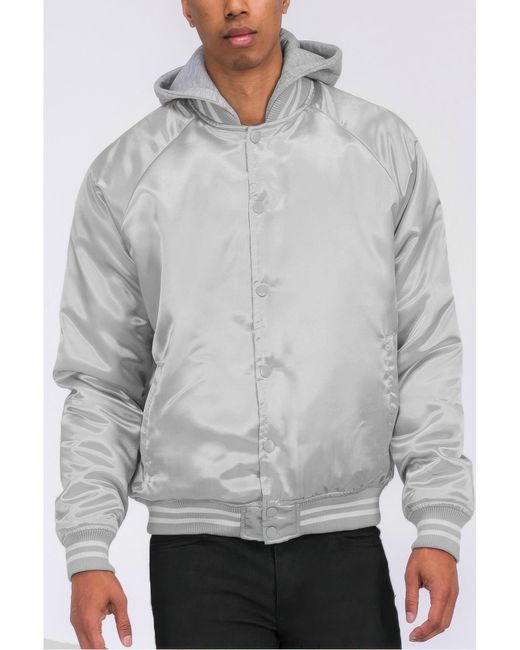 TRUEDAMES Gray Satin Varsity Bomber Jacket for men