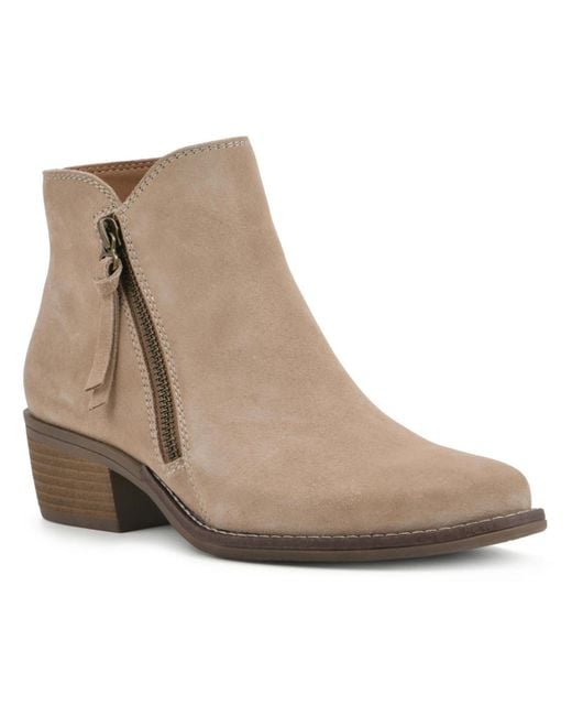 White Mountain Natural Altos Suede Block Heel Ankle Boots