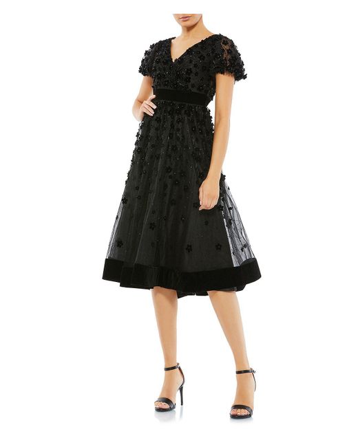 Mac Duggal Black Embellished Midi Cocktail And Party Dress