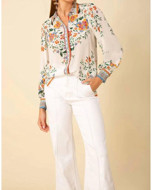 Hale Bob Natural Selah Button Silk Top