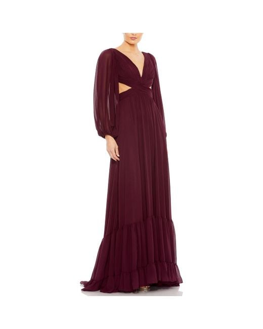Mac Duggal Red Pleated Chiffon Evening Dress