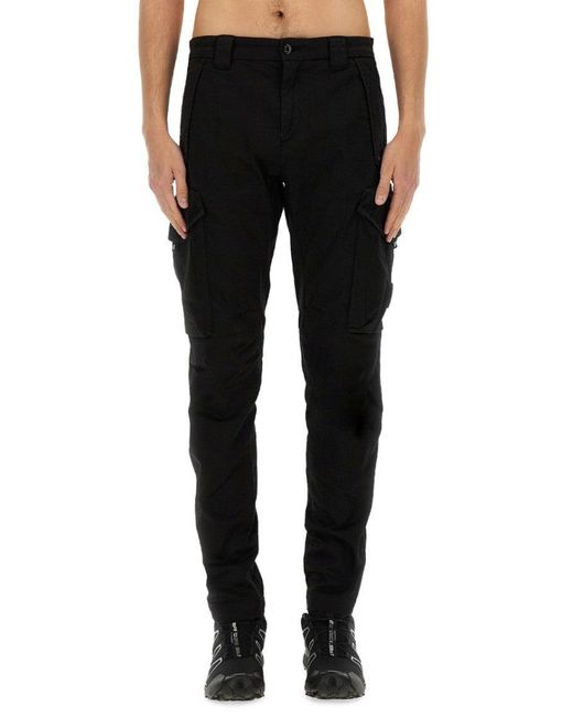 C P Company Black Utility-Inspired Cargo Pants With Tailored Fit for men