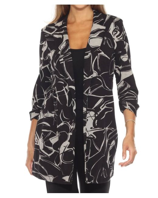 Joseph Ribkoff Black Abstract Open Front Longline Blazer