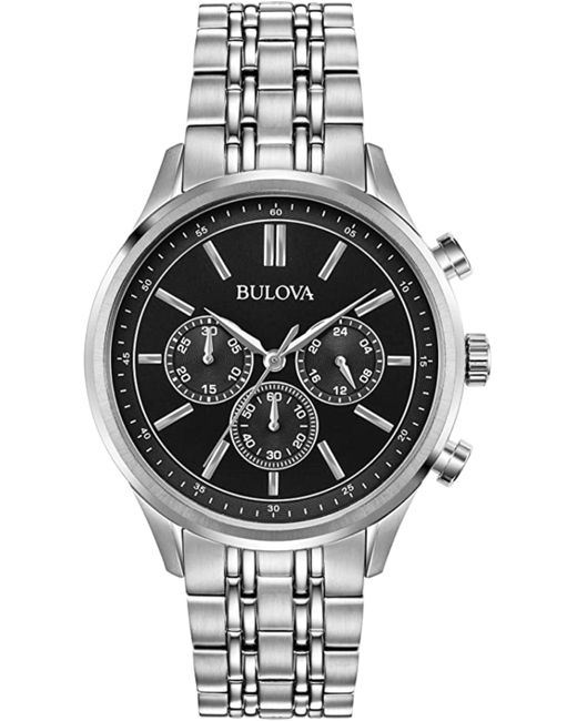 Bulova Black 42mm Silver Tone Quartz Watch 96a211 for men