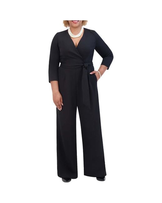 Kasper Blue Solid Polyester Jumpsuit