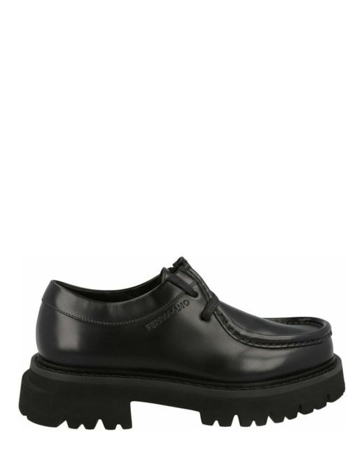 Ferragamo Deroy Leather Dress Shoes Black Mens SALVATORE FERRAGAMO BLACK Leather Derby Cape Toe Shoes Men  main image 4