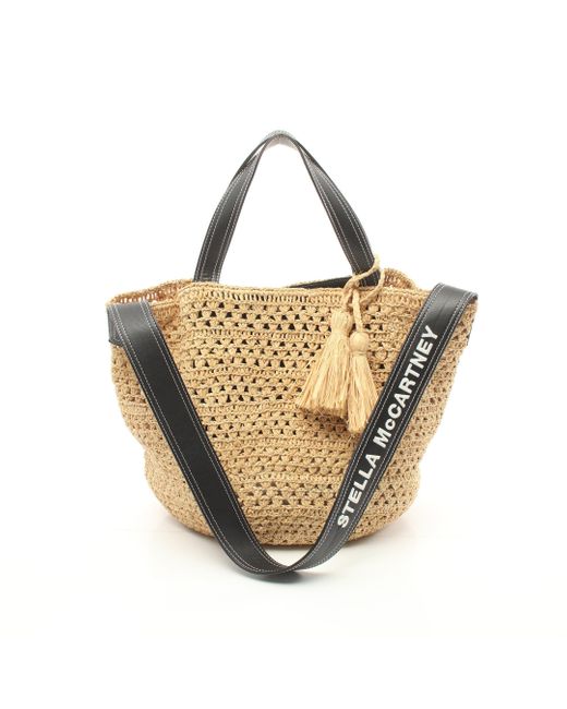 Stella McCartney Metallic Basket Bag Shoulder Bag Raffia Fake Leather Beige 2way
