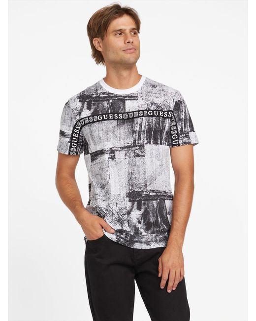 Guess Gray Eco Cretch Abstract Tee for men
