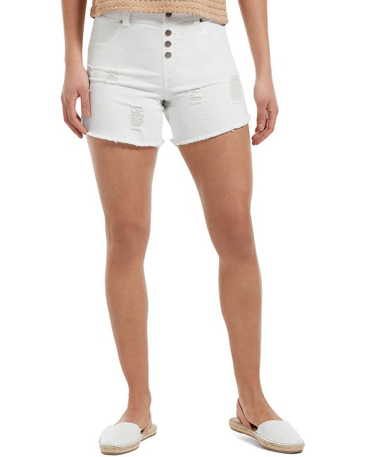 Hue White Distressed Pull On Cutoff Shorts