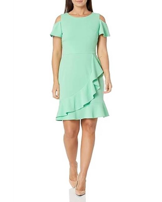 green emerald velvet dress London Times 3/4 Sleeve Seamed Side Tab Fit & Flare Midi Dress main image 0