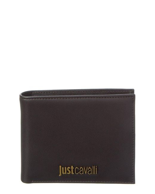 Just Cavalli Black Plaque Leather Bifold Wallet for men