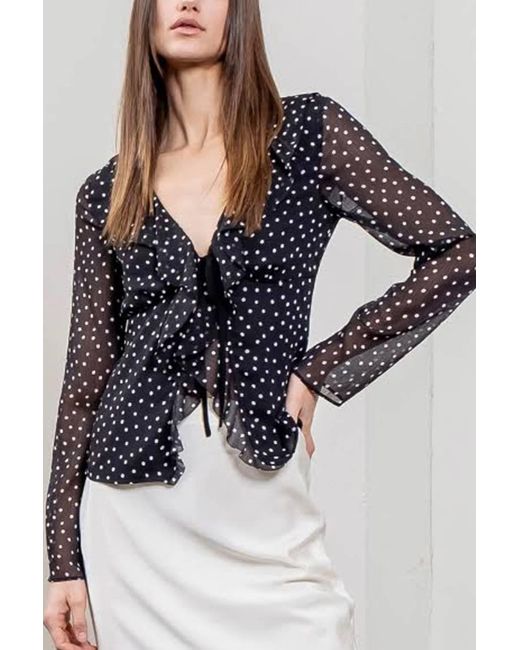 Moon River Blue Polka Dot Ruffle Blouse