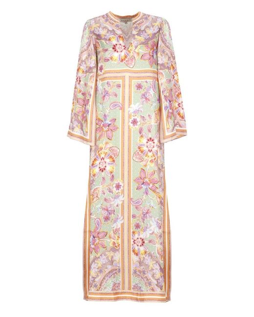 Hale Bob Pink Vibrant Floral Maxi Dress With V-Neckline