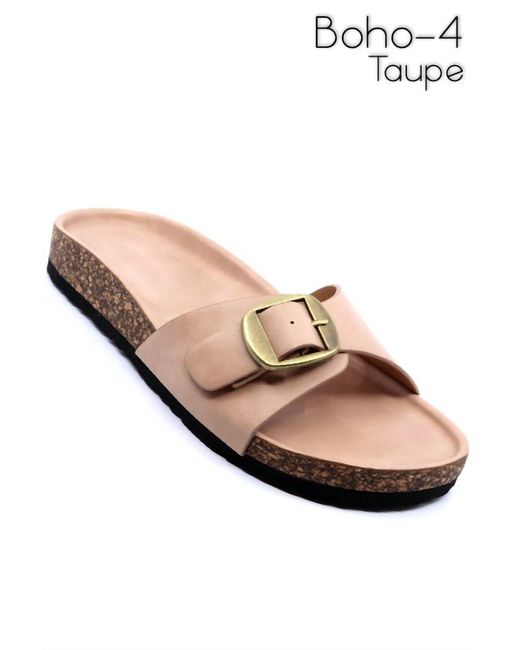 Everglades Natural Boho 4 Footbed Slide Sandals With Buckle