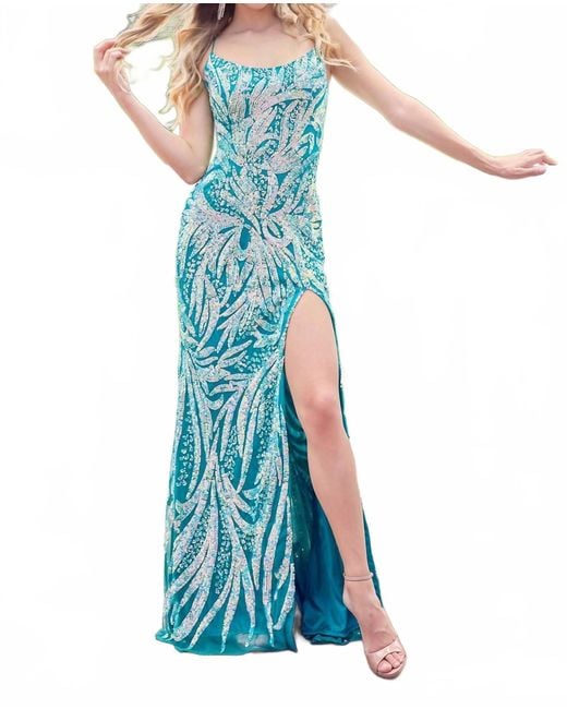 Primavera Blue Beaded Gown