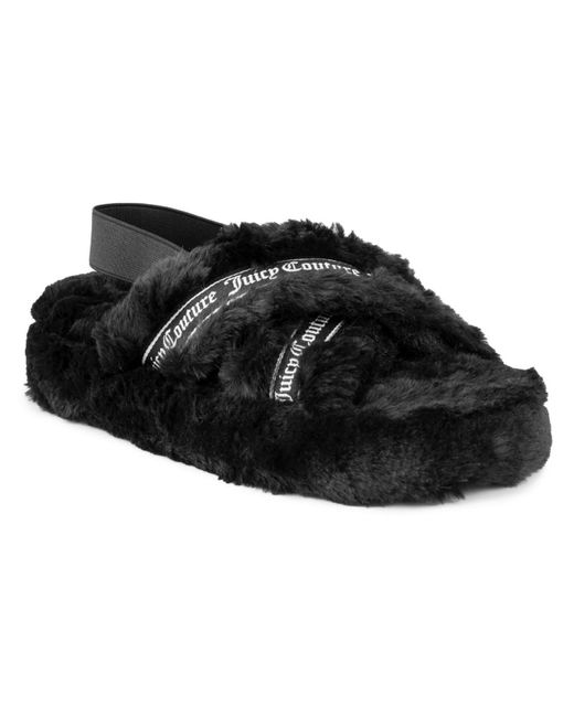Juicy Couture Black Goody Faux Fur Slip-on Strappy Sandals
