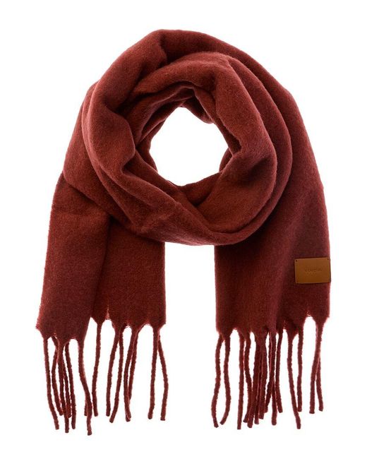 Vince Red Lofty Solid Leather-Trim Wool & Alpaca-Blend Scarf