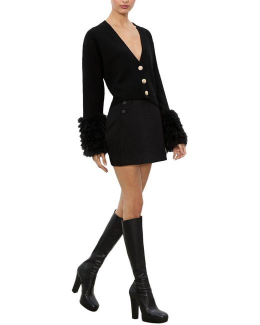 Alice + Olivia Black Bradley Wool-Blend Cardigan