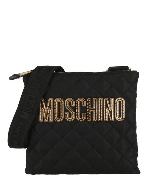 Moschino Black Quilted Nylon Logo Messenger Bag