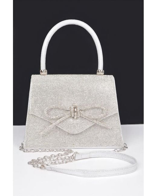 Fashnzfab Black Rhinestone Ribbon Top Handle Bag