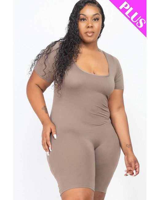 Fashnzfab Gray Plus Size Short Sleeve Bodycon Romper