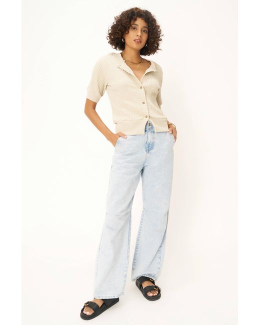 Project Social T White Como Button Front Fitted Sweater Rib Tee