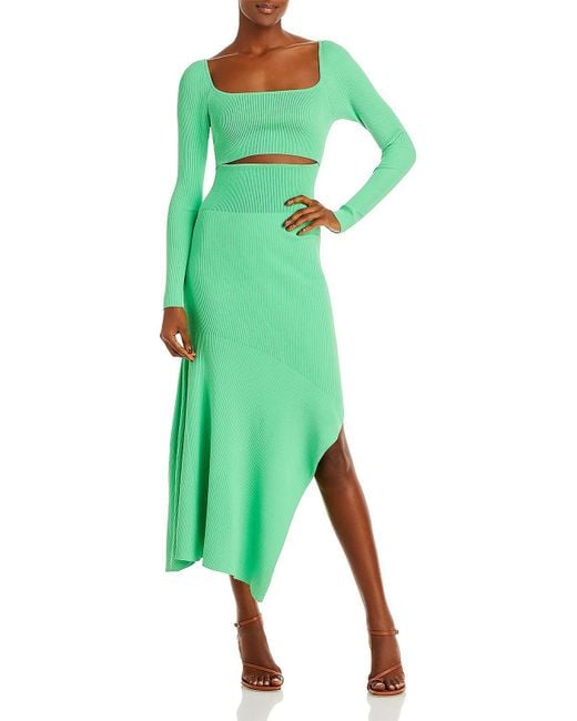 A.L.C. Green Clara Cutout Ribbed Midi Dress