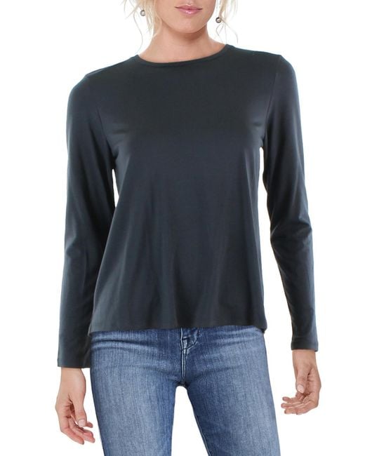 Eileen Fisher Blue Petites Crewneck Pullover Top