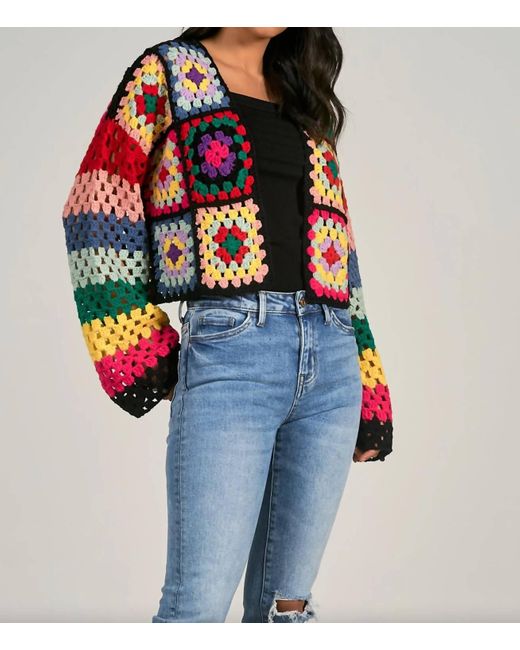 Elan Blue Hannah Crochet Sweater Cardigan