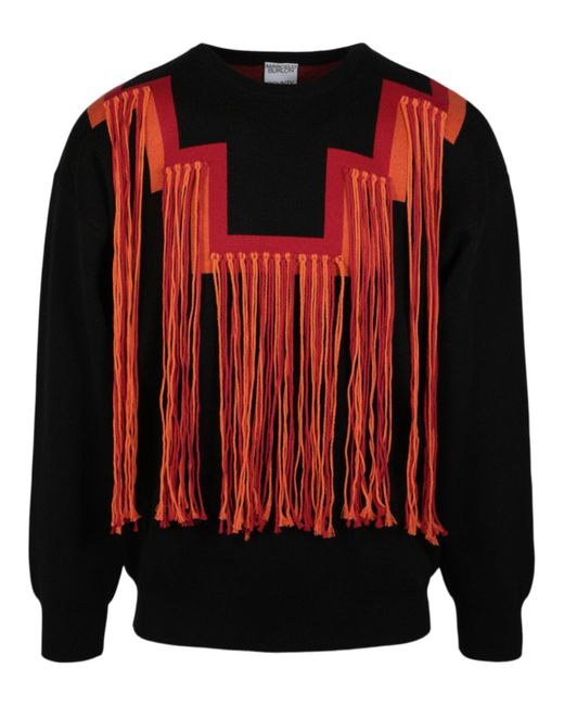 Marcelo Burlon Black Fringe Rural Cross Knit Sweater for men
