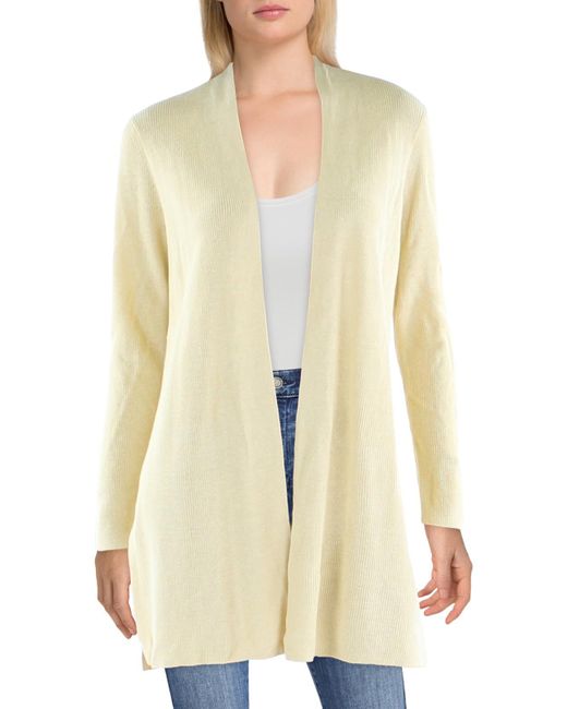 Eileen Fisher White Petites Linen Blend Long Cardigan Sweater